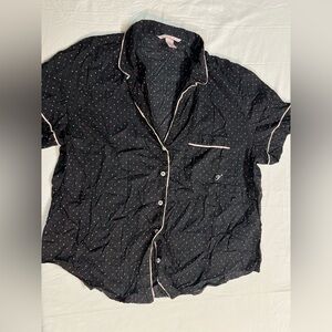 Victoria’s Secret Polka Dot Pajama Top Black Pink Button Up Sleep Shirt M